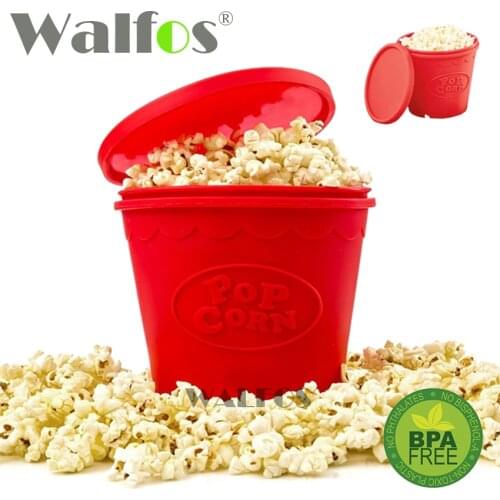 WALFOS New Red Color Silicone Popcorn Collapsible Container High Quality Kitchen Gadgets DIY Popcorn Bucket Bowl Maker Lid