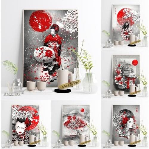 Japanese Ink Painting Style Exhibition Retro Poster Japan Culture Lovers Collection Gift Vintage Art Geisha Girl Sakura Decor