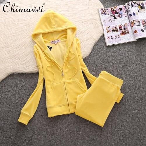 Plus Size Velvet Womens Sports Casual Suit 2021 Spring and Autumn Long-Sleeved Hooded Tops+Elastic Waist Slim Trousers