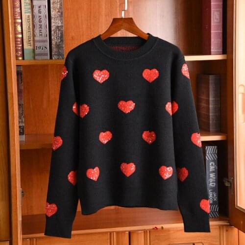 New Designer Womens Sequins Embroidery Sweaters High quality 50% Wool pullovers sweater Top C014