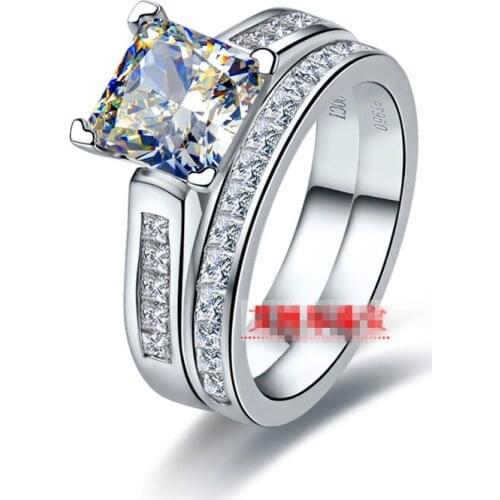 Luxury 1.5 Carat Princess Cut Best Quality Sona Synthetic Gem Engagement Ring Set For Women,925 Sterling Silve Wedding ring
