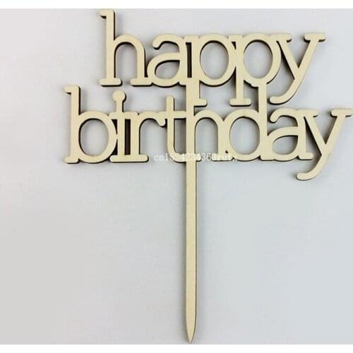 200pcs Birthday Cake Decoration Elegant Font Happy Birthday Wood Cake Topper