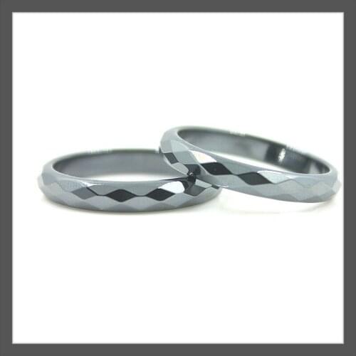 4mm Wide Black Hematite 5A Quality Facets Ring (1pc) Natural Stone Ring for Men Women Charm Jewelry Not Allergic Free Shipping