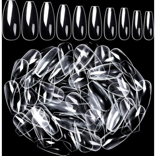500Pcs Ballerina Nail Tips Full Cover Coffin Nails Clear Press on Nails Acrylic False Nails 10 Sizes