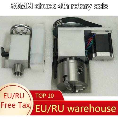 80mm 3 jaw chuck 80mm 4th Axis & Tailstock CNC dividing head/Rotation Axis kit for Mini CNC router/ woodworking engraving