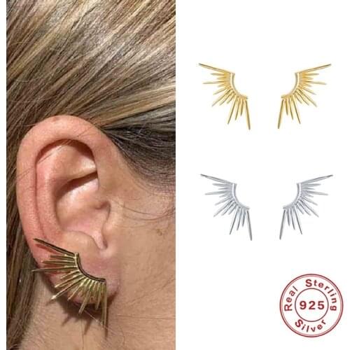 AIDE Earrings For Women Real 925 Sterling Silver Personality Line Sun Rays Stud Earrings Zircon Korean Jewelry Aretes De Mujer