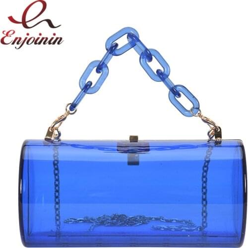 Acrylic Cylindrical Ladies Handbag Fashion Color Chain Shoulder Bag Female Party Dinner Clutch Mini Crossbody Bag Women Purses