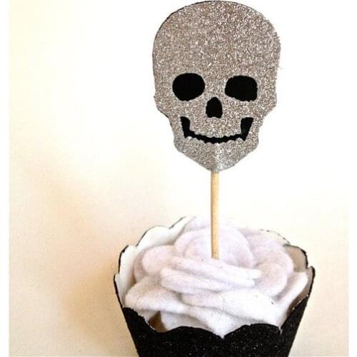Glitter skulls Halloween Glitter Cupcake Toppers birthday party Wedding Bridal Shower Engagement Party food picks
