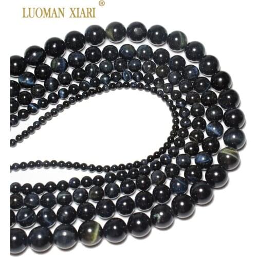 AAA+ Natural Blue Tiger Eye Stone Beads Wholesale Round For Jewelry Making DIY Bracelet Necklace Material 4-12 mm Strand 15