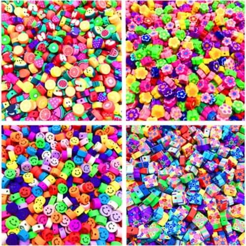 30pcs 10mm Fruit/Smiley/Animal Printing Beads Polymer Clay Beads Mixed Color Polymer Clay Spacer Beads For Jewelry Making DIY