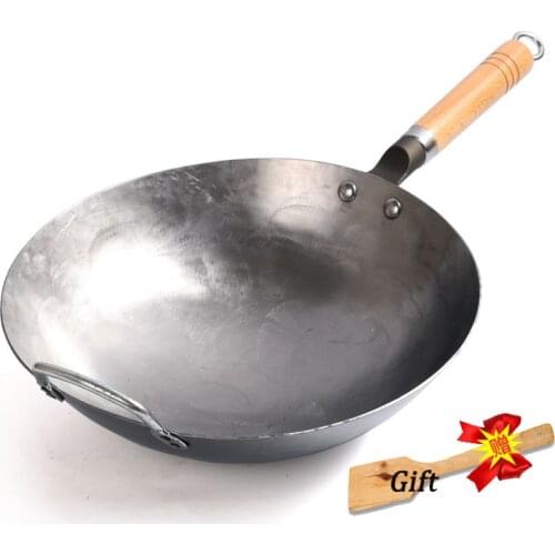 Chinese Traditional Iron Wok Handmade Large Carbon Steel Wok Non-stick Wok Gas Cooker Pan Kitchen Cooker