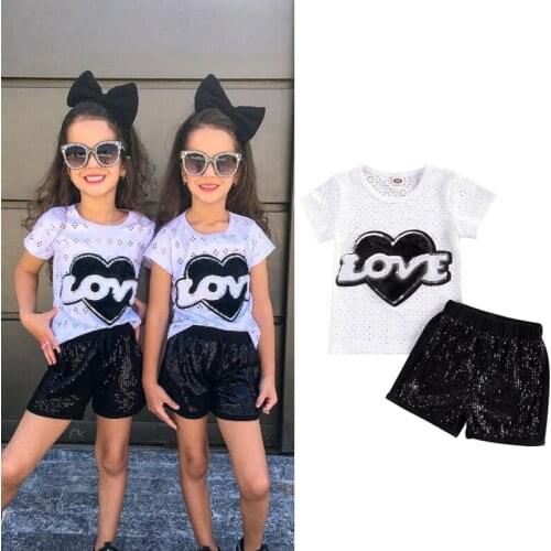 Kids Girls Clothing Sets Summer New Baby Girls Clothes Short Sleeve T-Shirt+Sequins Shorts 2Pcs Children Clothes Suits