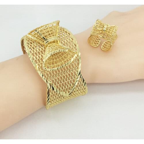 Travel partys new three-color gold bracelet for Africa dubai women ring collection cubic zirconia copper bracelet wedding set