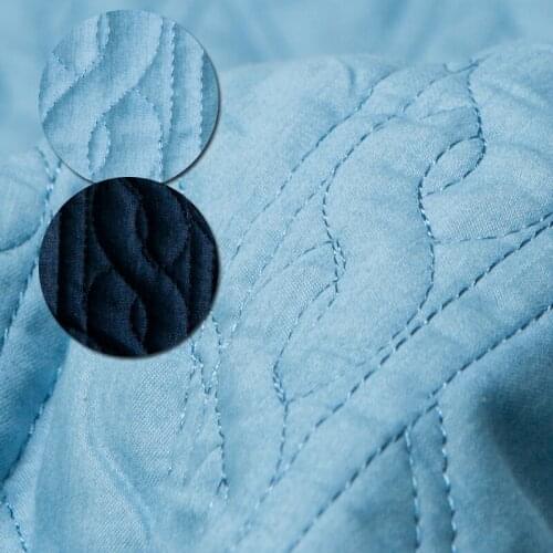 Double sides quilting twist pattern solid denim space cotton fabric, sewing for top, coat, jacket, craft by the yard