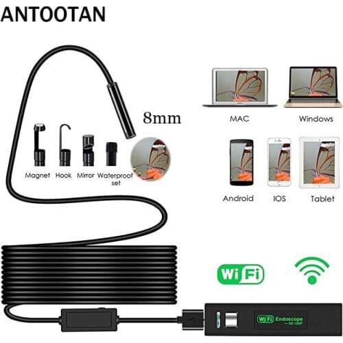 8mm 1200P 2M 5M 10M Semi-Rigied Wifi Endoscope Inspection Borescope Snake Video Flexible Camera For IOS Android Car Detection