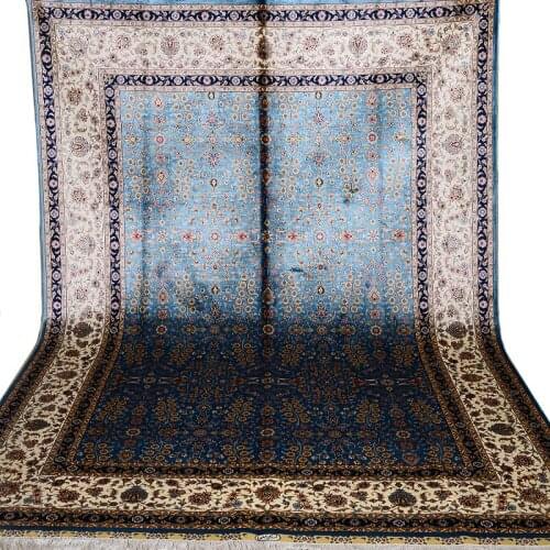 FangCun 6'x9' Blue Persian-style hand-knotted silk carpet use for office or living room