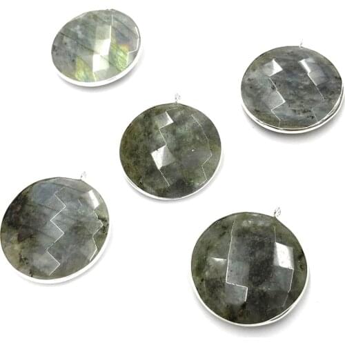 Natural Stone Flash Labradorite Pendant Charms for Jewelry Making DIY Accessories Fit Necklaces Size 32x35 mm
