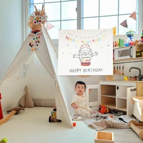 Happy Birthday Letters Hanging Cloth Banner Kids Child Girls Happy Birthday Backdrop Party Photo Background Decorations