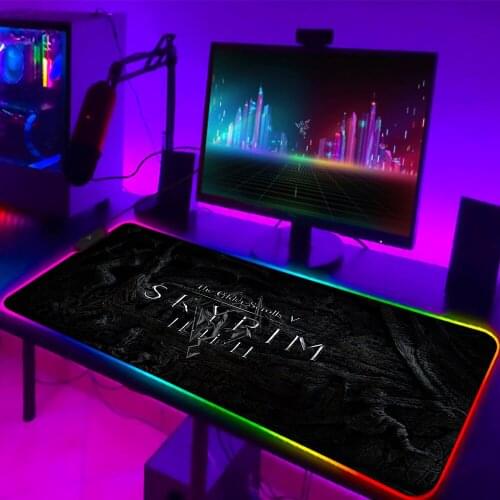 Gaming Mousepad RGB Big Mouse Pad Gamer Skyrim Logo Mouse Carpet Big Mause Pad PC Desk Play Mat Mouse Pad Computer with Backlit