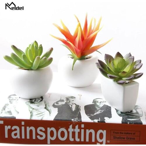 Meldel Artificial Cactus Plants with Pot Fake Flowers Succulents Mini Bonsai Potted Placed Green Fake Plants Table Decoration