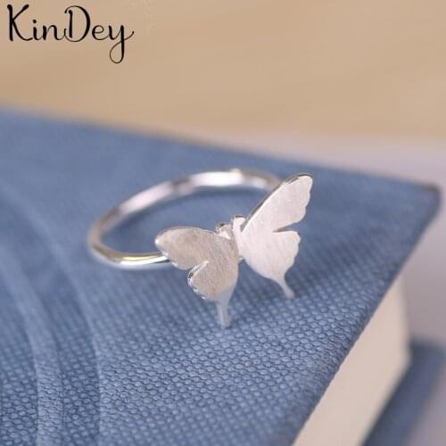 Kindey Real Silver Color Butterfly Rings For Women Big Antique Rings Finger Jewelry High Quality