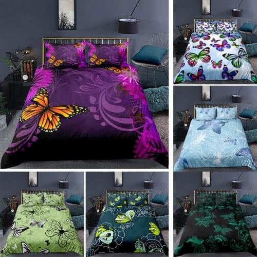 Cute Butterfly Printed Bedding Set 2/3pcs Green Color Quilt Cover with Zipper Pillowcase Bedclothes Polyester Microfiber