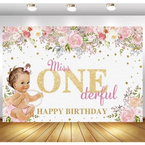 Royal Princess Baby Shower Photography Backdrop Newborn Baby One Birthday Party Decor Background Pink White Striped Flowers