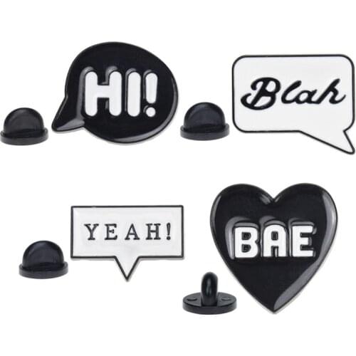 Fashionable black and white metal letter enamel DIY clothes lapel decoration accessories fun brooches gifts for friends