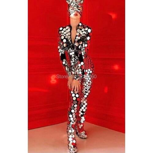 Fashion sexy women Girls Mirror costumes mirror man suits for nightclub stage performance