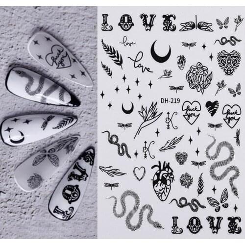 1 Sheet Snake Dragon Design 3D Nail Stickers Valentines Day Love Shaped Nail Transfer Water Slider Decal Decoration Manicures