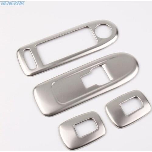 Benekar 4pcs Set Stainless Steel Chrome Electric Window Lifter Switch Panel Cover Trims Sticker for Peugeot 508 Citroen C5