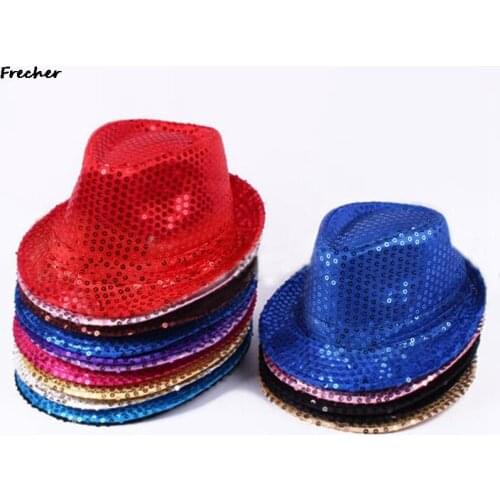 Fashion Adult Unisex Brilliant Glitter Sequins Hat Dance Show Party Jazz Hat Cap Show Stage Props Beading Caps Fedoras