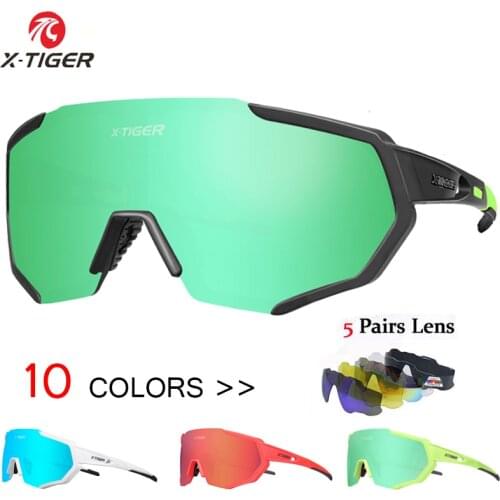X-TIGER Polarized Cycling Glasses Bike Outdoor Sports Bicycle Sunglasses For Men Women Goggles Eyewear 5 Lens Myopia Frame