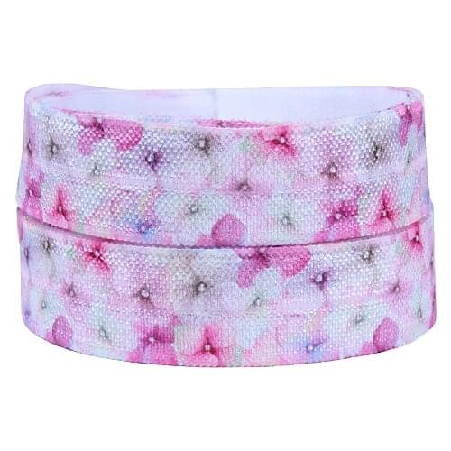 Wholesale pink tiny flower printed fold over elastic, 50 yards 15mm floral foe for hair ties