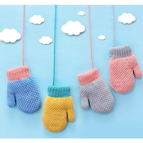 Wecute Baby Gloves for 2-4years Child Winter Knitted Thick and Velvet Warm Full Finger Gloves Double-layer Outdoor Halter Rope
