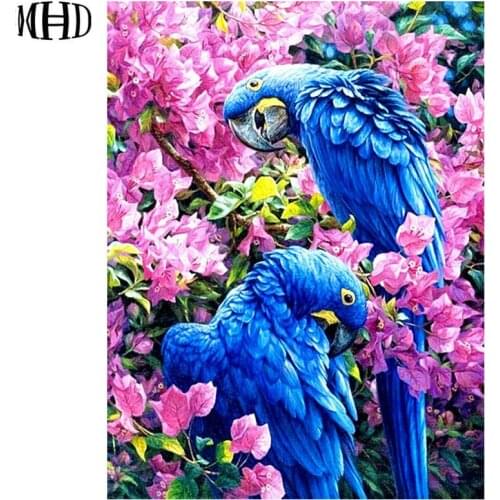 Full Round Diamond Embroidery Parrot Flowers DIY Diamond Cross Stitch Rhinestone Diamonds Paintings Parrot Wall Stickers New