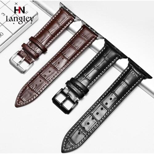 Genuine Leather Band For Apple Watch 5 4 3 2 1 38 40mm 44 42mm correa apple watch cinturino Bracelet Straps Watches Accessories