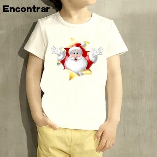 Christmas Santa Claus Tree Design T Shirt Boys/Girls Great Casual Short Sleeve Tops Children Cute T-Shirt,HKP2298