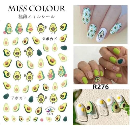 DIY Plants Flower Gold Line Pattern 3D Nail Sticker Self-adhesive Decals Avocado leaves Cartoon Designs Manicure Nail Art Tips