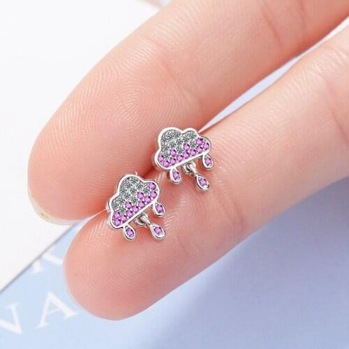 Lovely Tiny Cloud Purple Zirconia Stud Earrings Crystal Pendant Earrings Fashion Party Jewelry Accessories Gift for Women