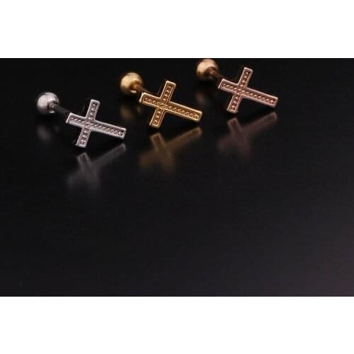 1 PCS Small Copper Cross Ear Bone Cuff Earring Trendy Zircon Gold Color Stainless Steel Helix Ball Piercing Ears