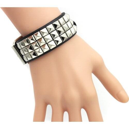 Wide Bracelet Punk Rivet Leather Bracelets Rock 4 Rows Square Nails Wristband Adjustable Size Jewelry Bracelets & Bangle