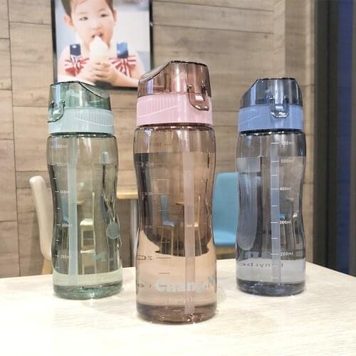 580ml Sports Water Bottle Plastic Outdoor Water Cup with Straw Portable Student Kids Mugs Dinkware Camping Bike Kitchen Tools