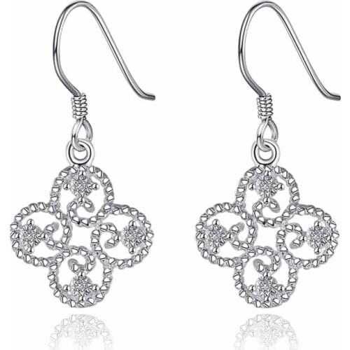 Standard sterling silver jewelry fine fashion earrings lucky clover earrings trendy womens fashion silver jewelry