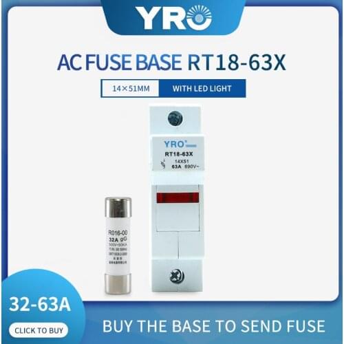 AC 1Sets 1P LED Fuse Base 690V With 14x51MM Fast Blow Ceramic Fuse Core 32A 40A 50A 63A RO16