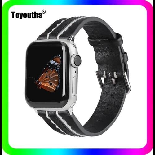 Toyouths Watchband for Apple Watch Leather Strap Women Men Watch Replacement Band Accessory Wristband for iwatch SE 6 5 4 3 2 1