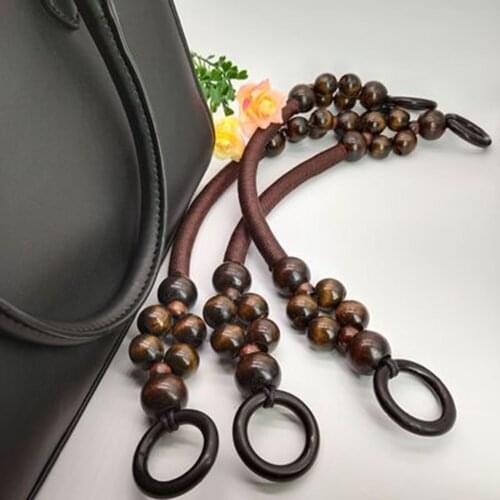 1 Pair Retro Wood Bead Rope Bag Strap Multi Color Handle Shoulder Belt For Handbag Diy Replacement Woodern Hanger For Bag Making