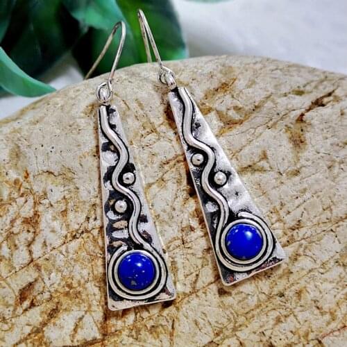 Vintage Pendientes Geometry Blue/Red Natural Turquoises Stone Earrings for Women Boho Winding Twist Long Earring Boho Jewelry