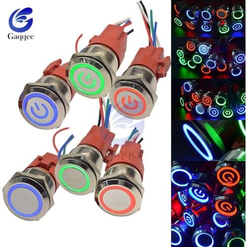 16mm Waterproof Metal Push Button Switch LED Light Latching Fixation Momentary Locking/Reset Car Engine Start PC Power 5V 250V