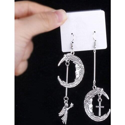 Japan And South Korea Gothic Punk Trend Retro Stud Ear Moon Cupid Angel Cross Combination Long Earrings Women